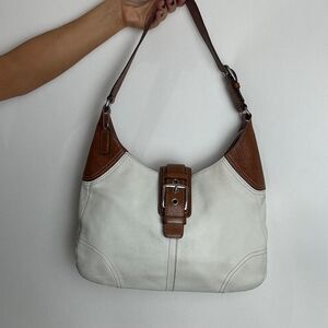 Coach Hampton Vintage Y2K White and Brown Leather Shoulder Hobo Bag